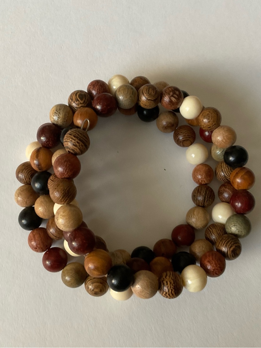 Natural Mixed Wood Bead Multi-Wrap
Memory Wire Bracelet Stack Boho Retro
